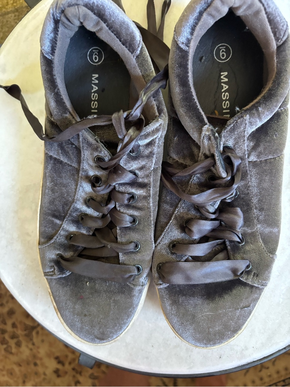 Massimo Velvet Lace-Up Sneakers in Charcoal